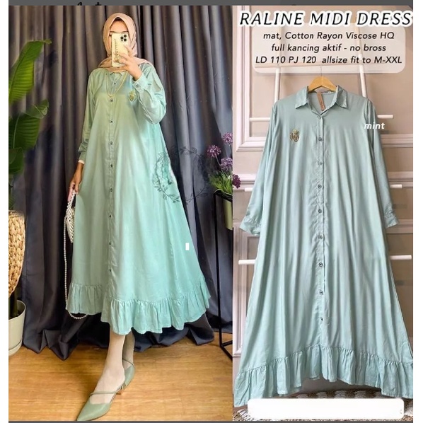 RALINE MIDI DRESS BO Bahan KATUN RAYON LD 110 CM PJ 120 CM  BAJU MIDI DRES TERBARU SIMPLE DAN ELEGAN BAJU MIDI DRES FASHION TERBARU MIDI DRES MURA DAN  COCOK UNTUK OOTD BAJU MIDI DRES TERBARU 2022