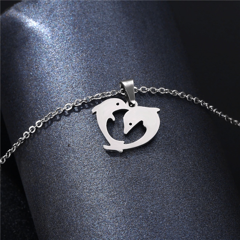 304 stainless steel sederhana ornamen hewan dolphin kalung dolphin Cinta klavikula rantai liontin