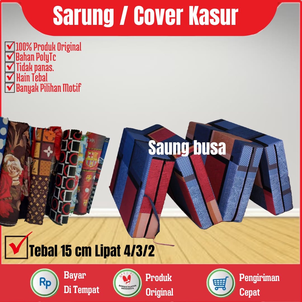 Sarung Kasur Lipat 4,3,2 Tebal 15 Cm / cover kasur Lipat inoac No 1,2,3,4 Single / Sprei Resleting