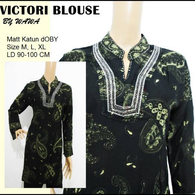 Blouse Batik Victori Hitam/TunikBlouse/Batik Wanita/Atasan Wanita