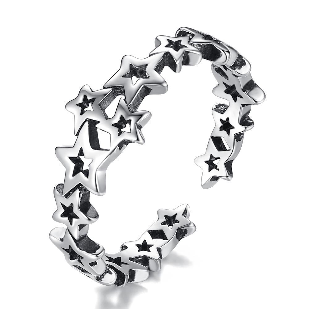 925 Perak Cincin Untuk Wanita / Cincin yang Dapat Disesuaikan Perhiasan Retro Galaxy universe