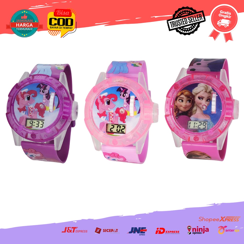 [COD] Jam Tangan Anak Laser Karakter Kartun Elsa Frozen Mickey Mouse LOL Cewek Lampu Proyektor Melodi Seri 6