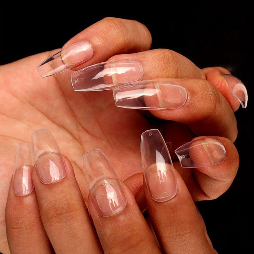 AUGUSTINA Agustinina Patch Kuku Palsu Lepas Pasang 100pcs /box Alat Manikur Nail Art Dekorasi Kuku Buatan Full Cover Transparan Fake Nail Tips
