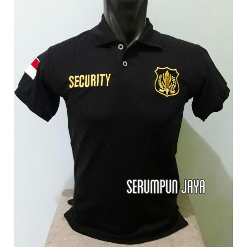 KAOS SECURITY HITAM LOGO KUNING - KAOS KERAH SECURITY - KAOS SECURITY LOGO KUNING FULL BORDIR