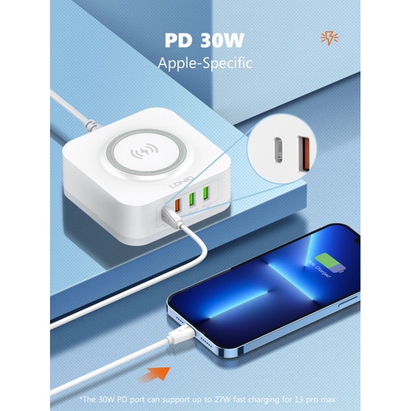 LDNIO AW004 - 32W Desktop Wireless Charger - 4 USB Support PD QC 3.0 - Charger Universal 4 USB Port dan Wireless Charger