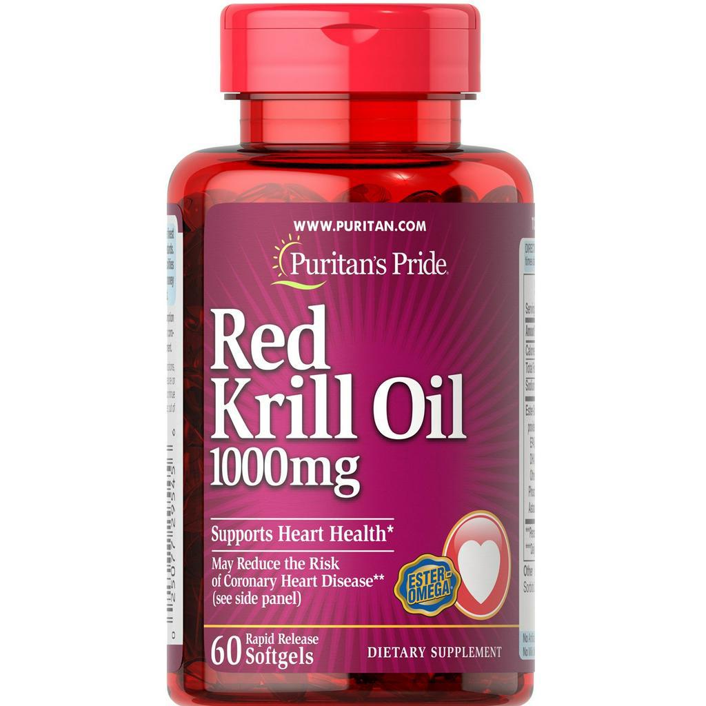 ORIGINAL PRODUCT USA 100% Puritan's Pride Red Krill Oil 1000 mg, 60 Softgels