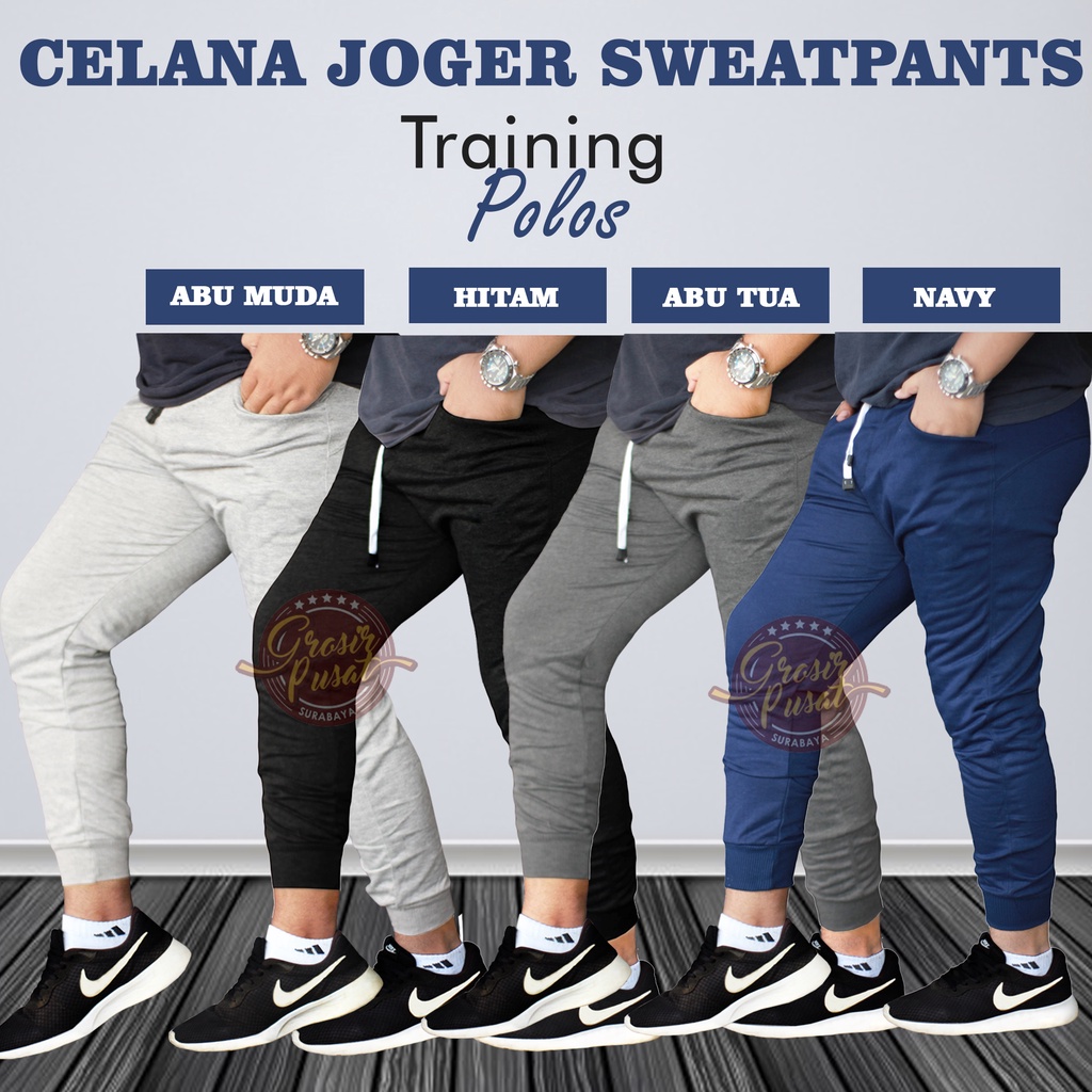 Celana Joger Sweatpants Polos Bahan Babyterry All Size S - XL