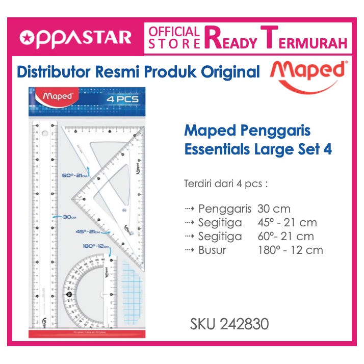 

Penggaris Geometri Set Maped Large 4 30 cm Geometry Busur Derajat Stensil