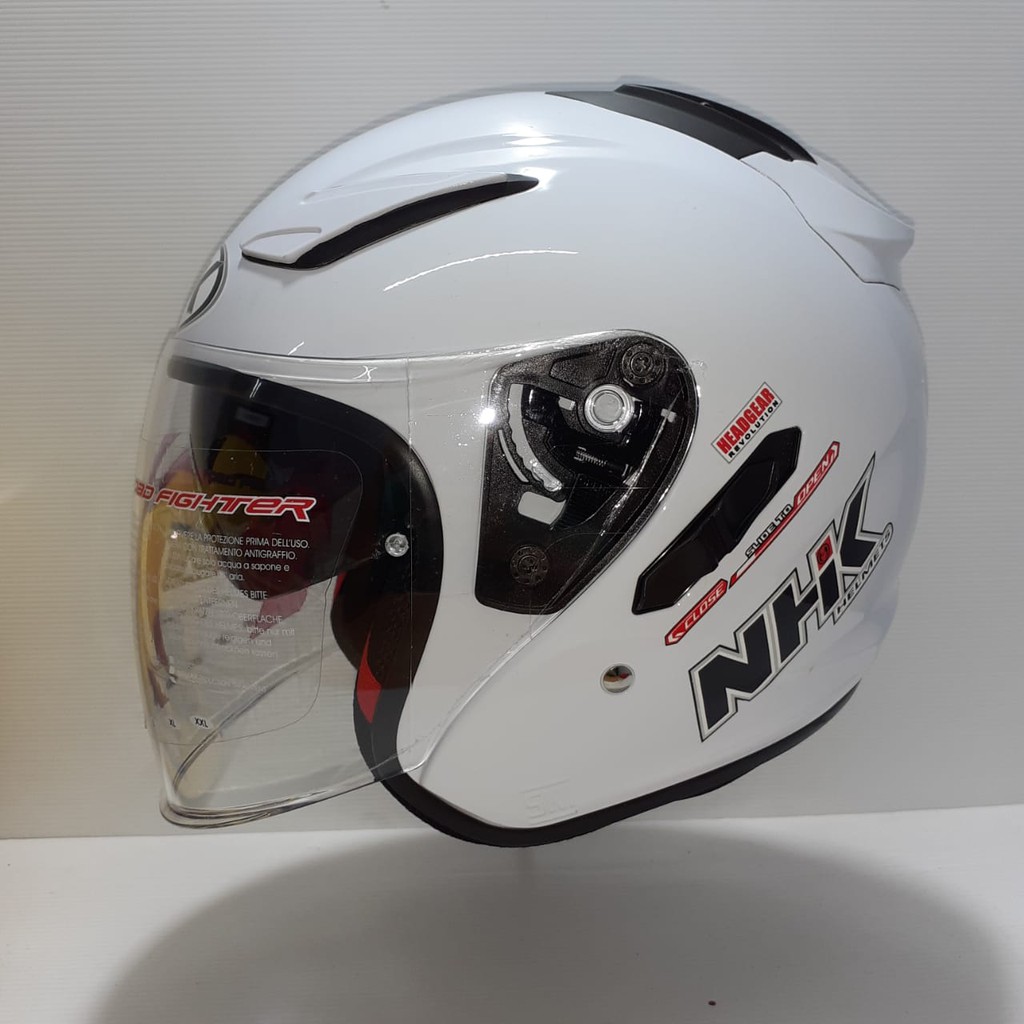 HELM NHK R1 SOLID POLOS WHITE DOUBLE VISOR HALF FACE NHK R1 PUTIH