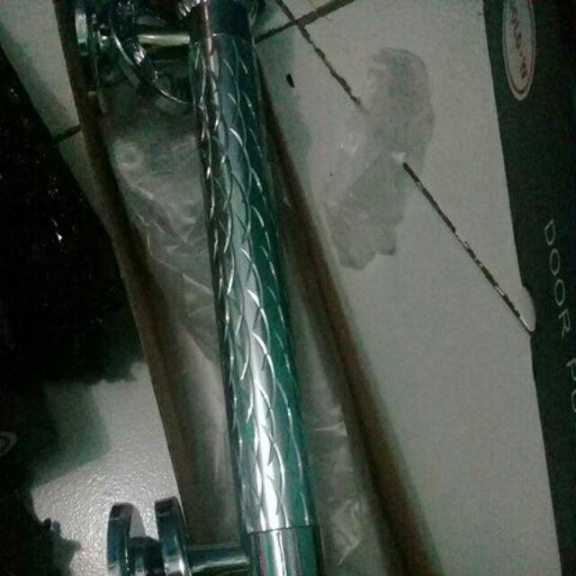 1set Handle Pintu Motif Sisik Naga+grendel Tanam+body Kunci Pelor Type 1070-35cm Silver