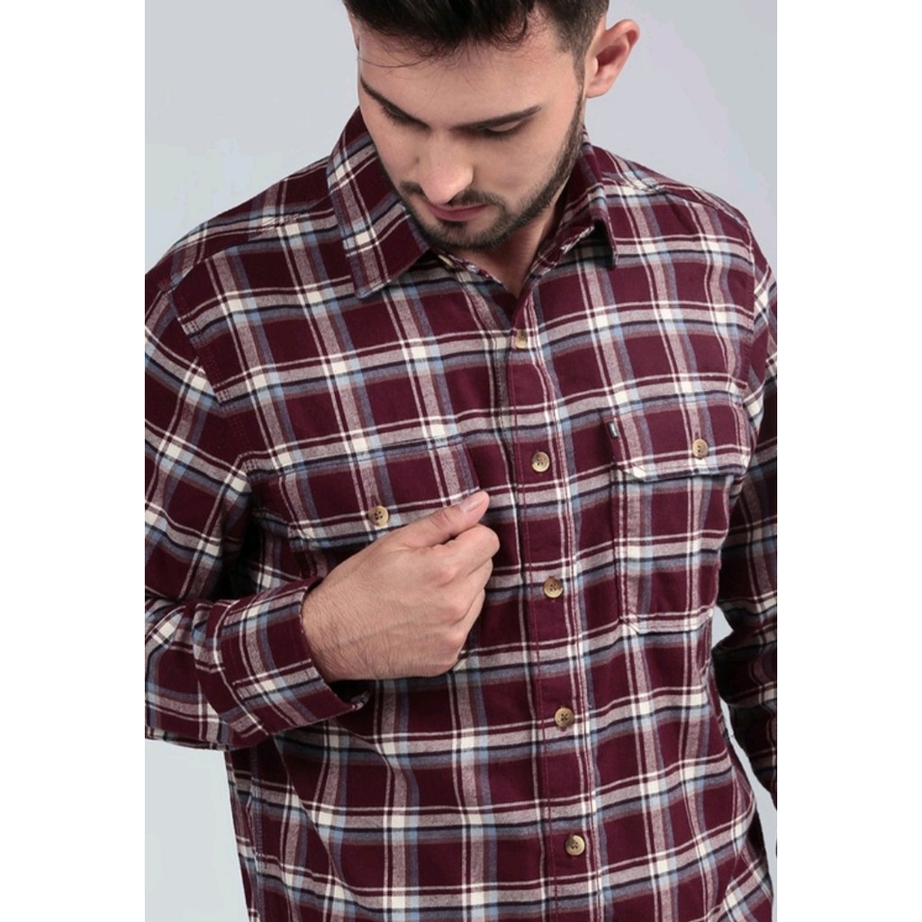 Kemeja MGEE 3451C Original Lengan Panjang Flanel 002 Red