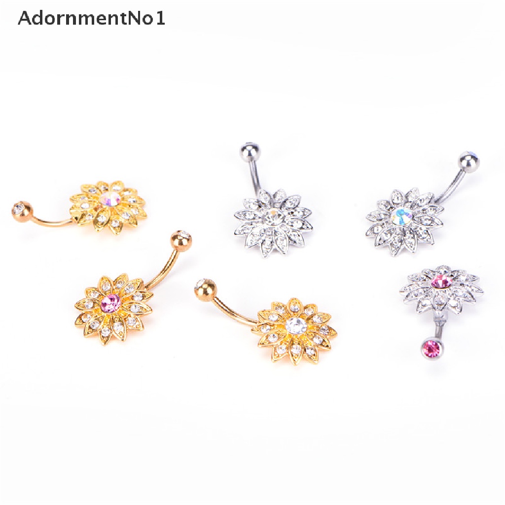 [AdornmentNo1] Hot Crystal Rhinestone Belly Button Ring Jeweled Flower Body Piercing Jewelry [new]