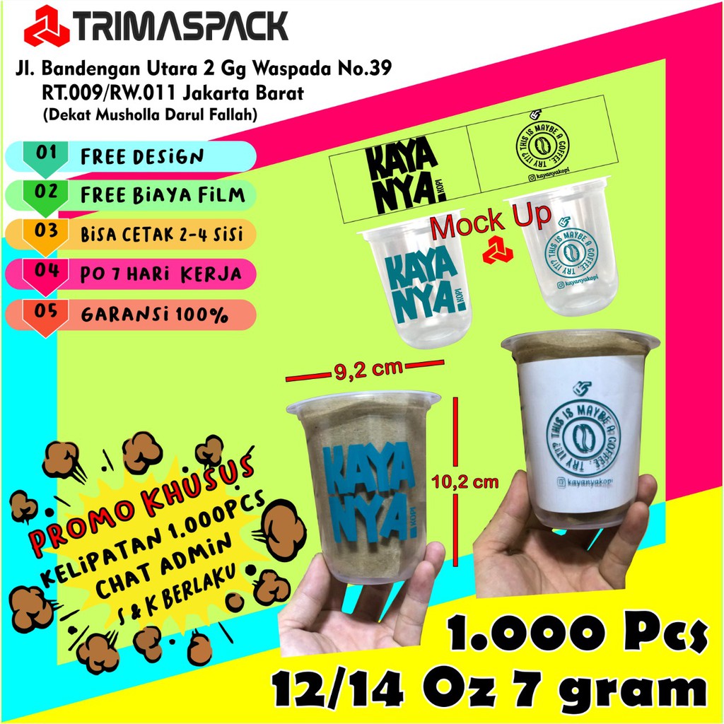 Sablon gelas plastik 12 Oz per 14 Oz 7gram / Sablon Cup Plastik 12/14 Oz Model Janji Jiwa [ OVAL ] -