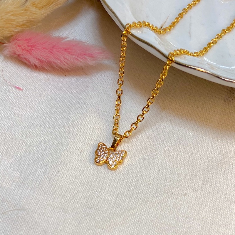 Liontin + Kalung Xuping Kupu-Kupu Permata Mewah. Lapis emas 18K