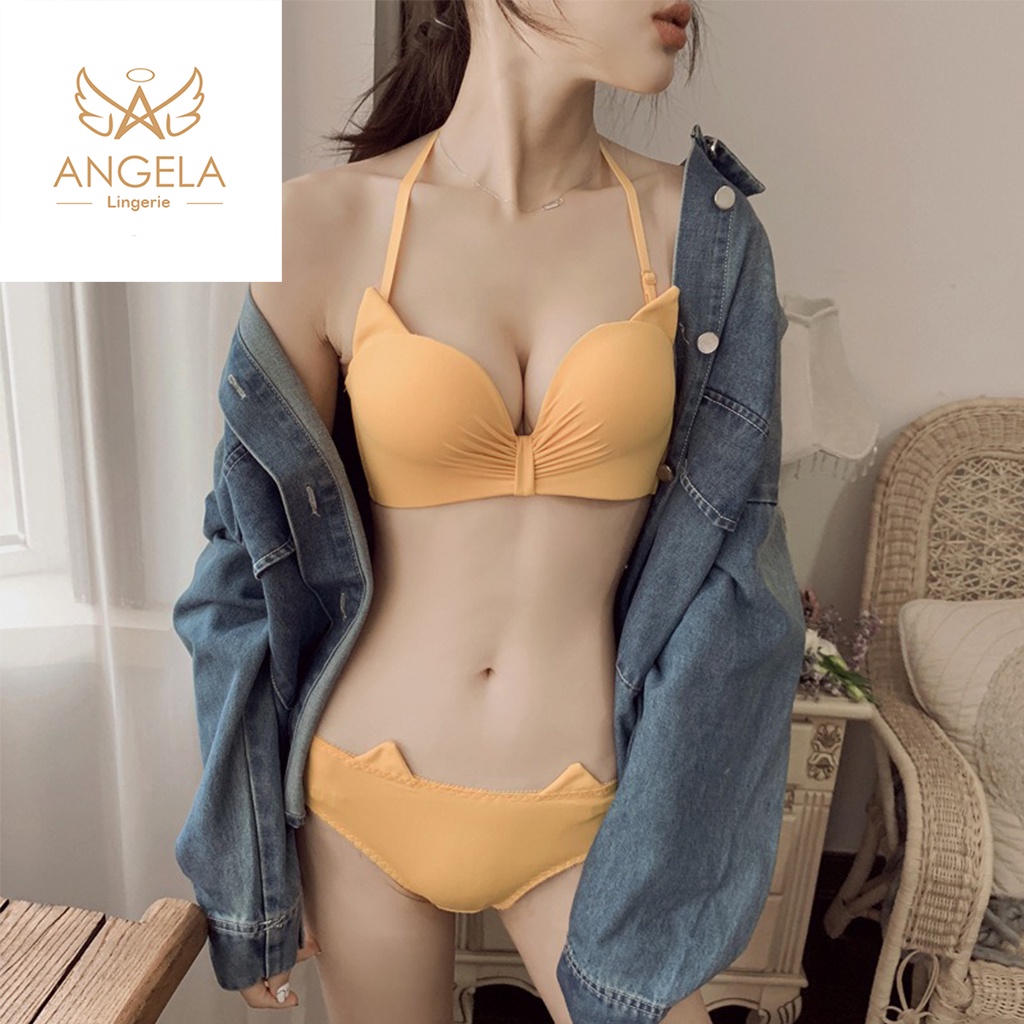 ANGELA JAPAN Bra BH Push Up Set Tanpa Kawat Celana Dalam Wanita Cewe Import COD Beha Lingerie Bikini