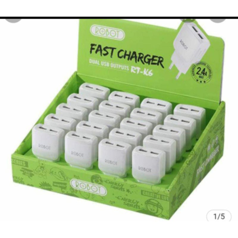 BATOK/KEPALA USB CHARGER MEREK ROBOT 2.4A ASLI/REAL