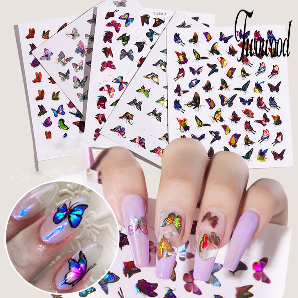 Twowood Stiker Kuku Motif Kupu-Kupu Untuk Nail Art DIY