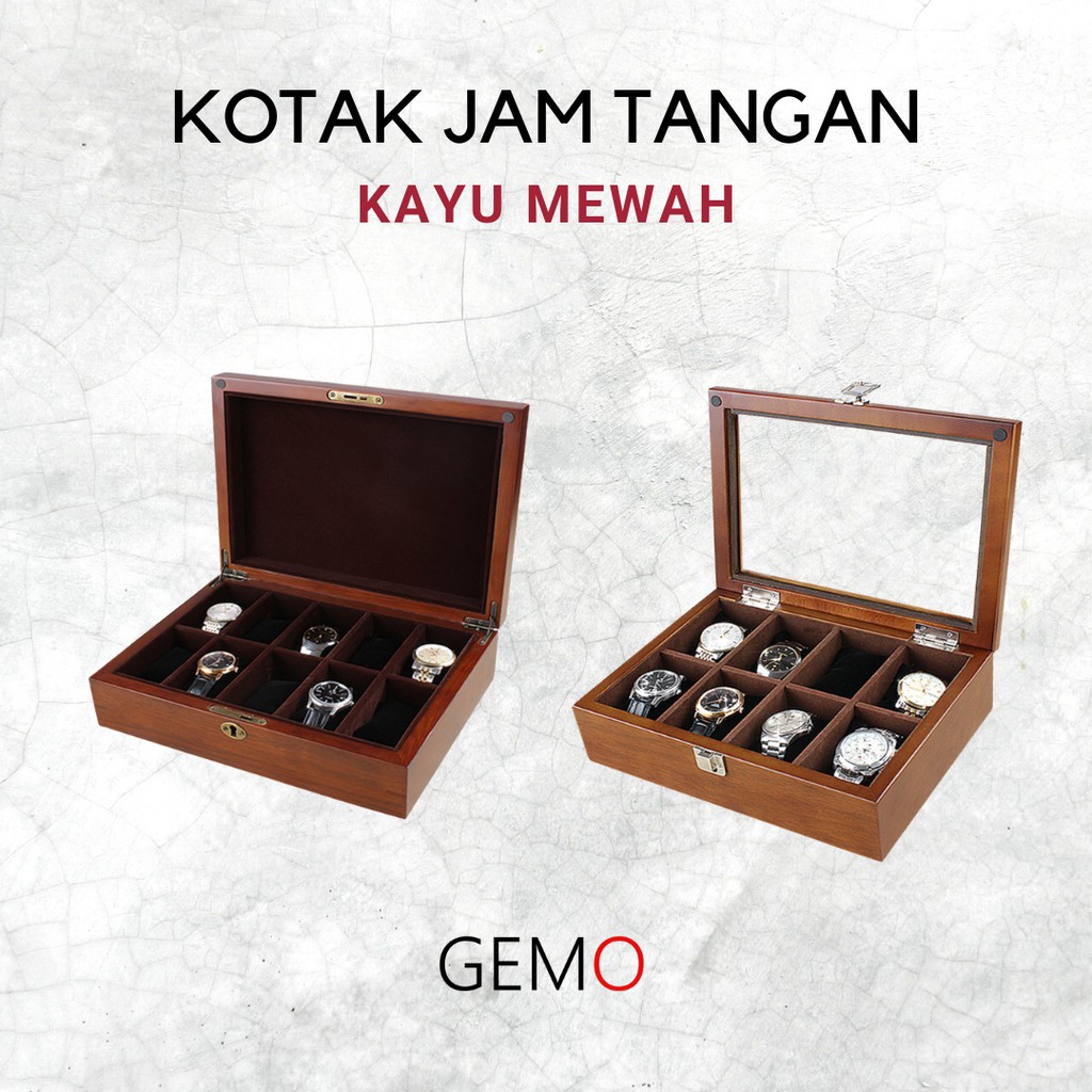 Kotak Kayu Jam Tangan Koleksi  Arloji  Gelang Mewah Berkunci Vintage / Model Jadul Ada Kunci Murah