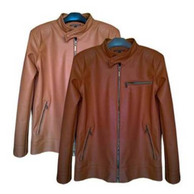 Jaket kulit slim fit aril slim fit list coklat hitam size M L XL XXL