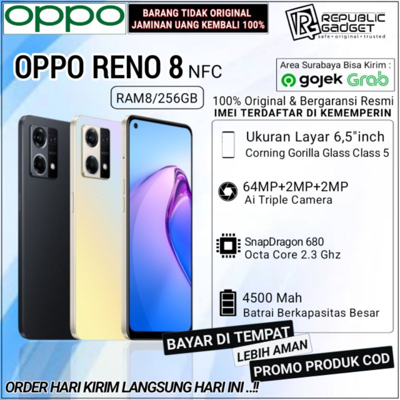 Oppo Reno 8 Ram8/256Gb New Segel Original Garansi Resmi Oppo Resmi Indonesia