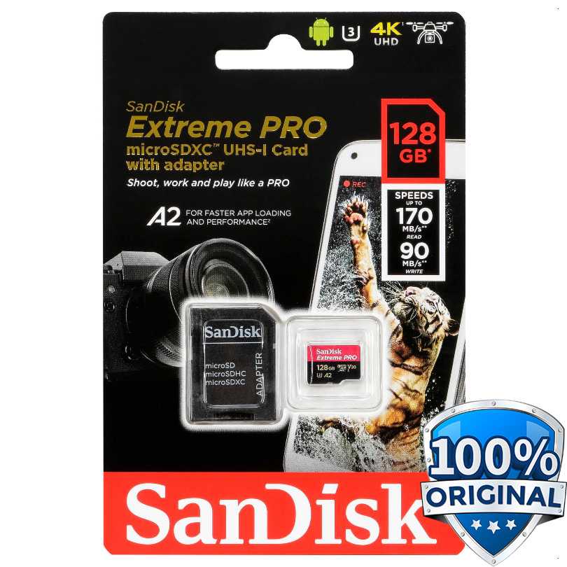 Sandisk [JAMINAN 100% ORI] MicroSD MicroSDXC Extreme Pro A2 V30 UHS-1 (170MB/s) Adaptor microSD kecepatan tinggi SanDisk Extreme Pro/Ultra Micro SD 128GB 64GB 256GB 400GB Memory Card 32 64 128 gb Flash SD Card SD/TF MicroSD U1/U3 4K Class 10