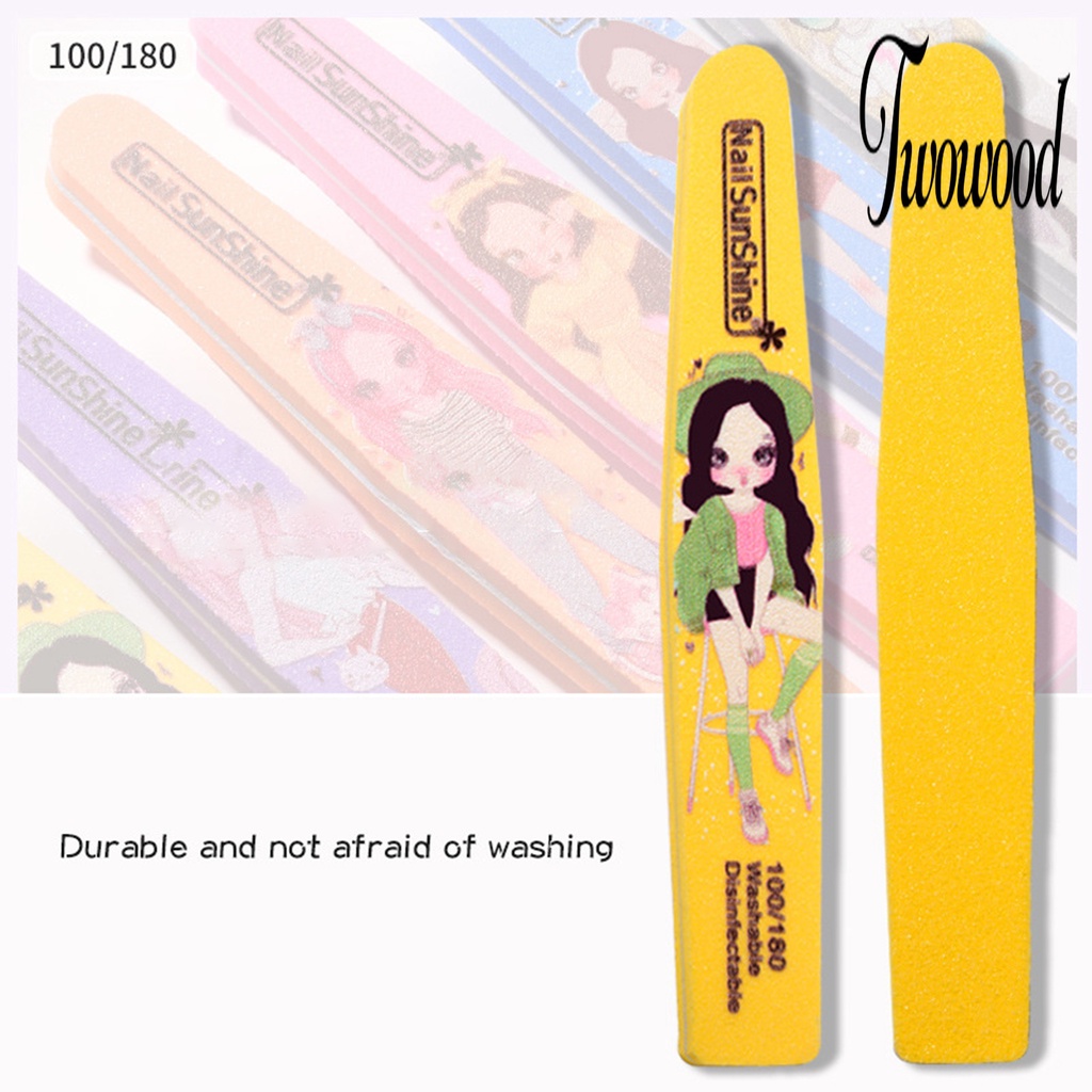5 Pcs / Set File Kuku Panjang Bentuk Garis Motif Kartun Bunga Untuk Wanita
