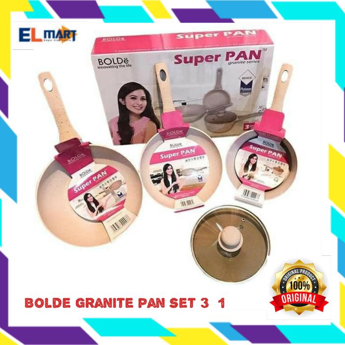 BOLDe Super pan set 3+1 beige - panci granite ceramic cookware 4 pcs Bisa Kompor induksi