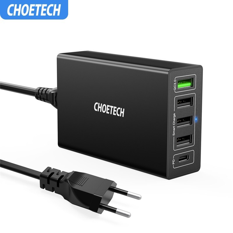 wall charger choetech 5 port Usb-A &amp; Pd type-c Quick charge 3.0 60w 3A Q3 4U2Q - Travel charger