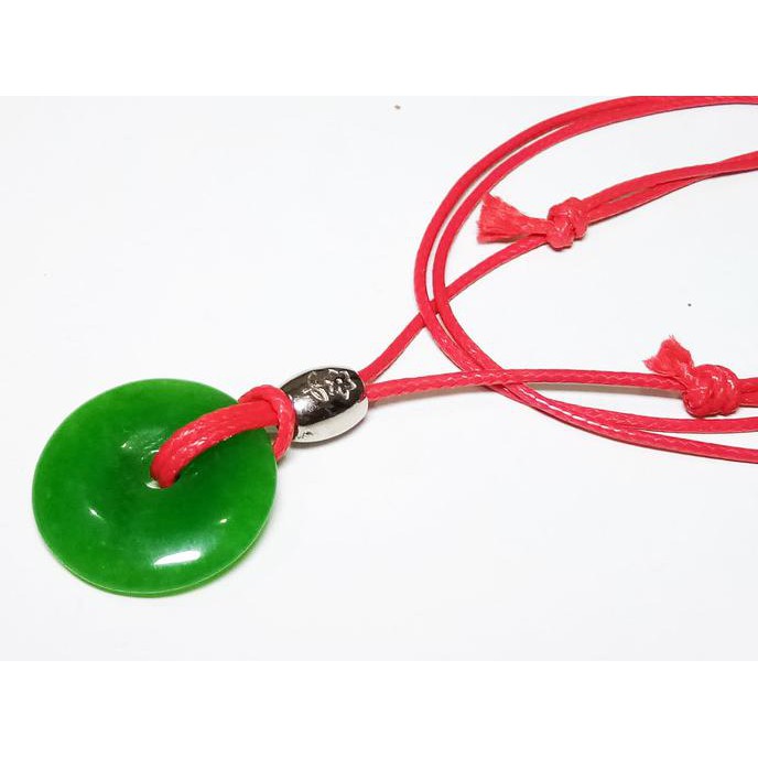 VeE Kalung Liontin Batu Giok Hijau Lumut Donat - Liontin Terapi - Merah