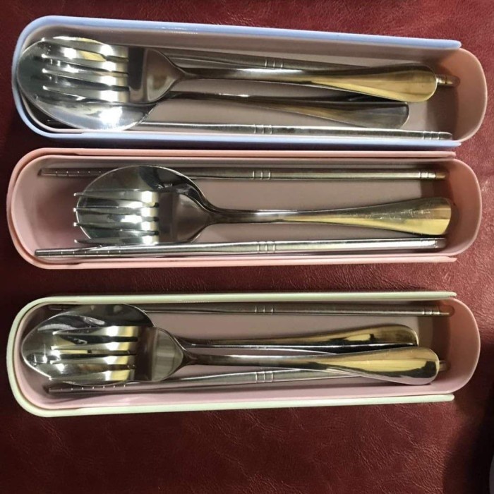 Sendok Set Stainless Steel 304 Sendok Garpu Sumpit Alat Makan Set - Hijau