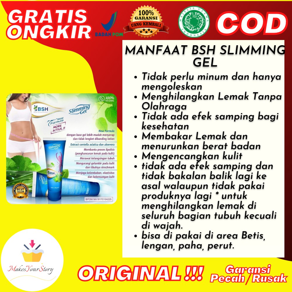 BSH BODY SLIM HERBAL SLIMMING GEL PELANGSING BADAN PEMBAKAR LEMAK PELANGSING PERUT HERBAL BPOM