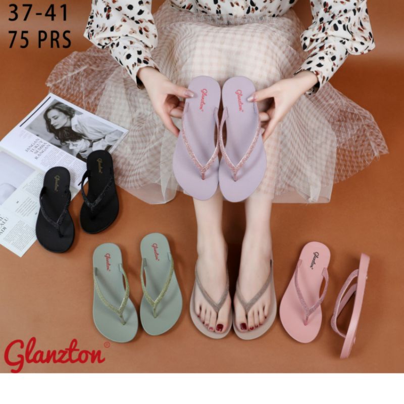 L1931-1 Sandal Jepit Karet Jelly Wanita Tali Glitter Blink Glanzton Import L1931 Impor Glanston Glaston Sendal Japit Flat Cewek Perempuan Gliter L1913-1 L1912 L1913 L1870 Teplek Anti Air Terbaru Murah 37-41