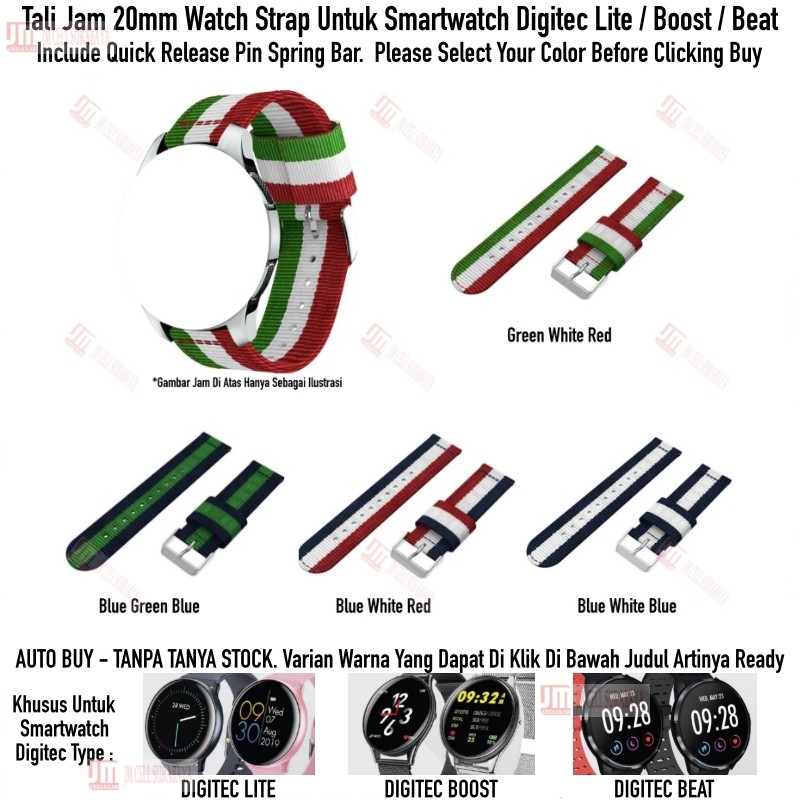 Tali Jam 20mm Watch Strap Digitec Smartwatch Lite Boost Beat - Nylon 3 Baris Quick Release