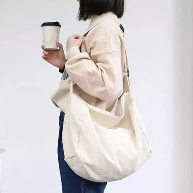 Bp Sling Bag Canvas Tas Selempang Wanita Besar Pria Tote Gym Korean Original