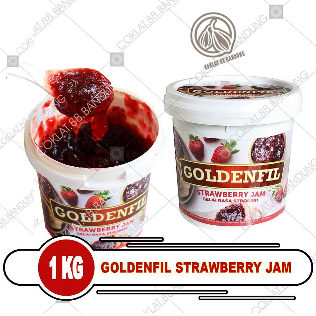 GOLDENFIL STRAWBERRY 1KG, SELAI GOLDENFIL STRAWBERRY JAM 1 KG, SELAI RASA BUAH STROBERI KILOAN