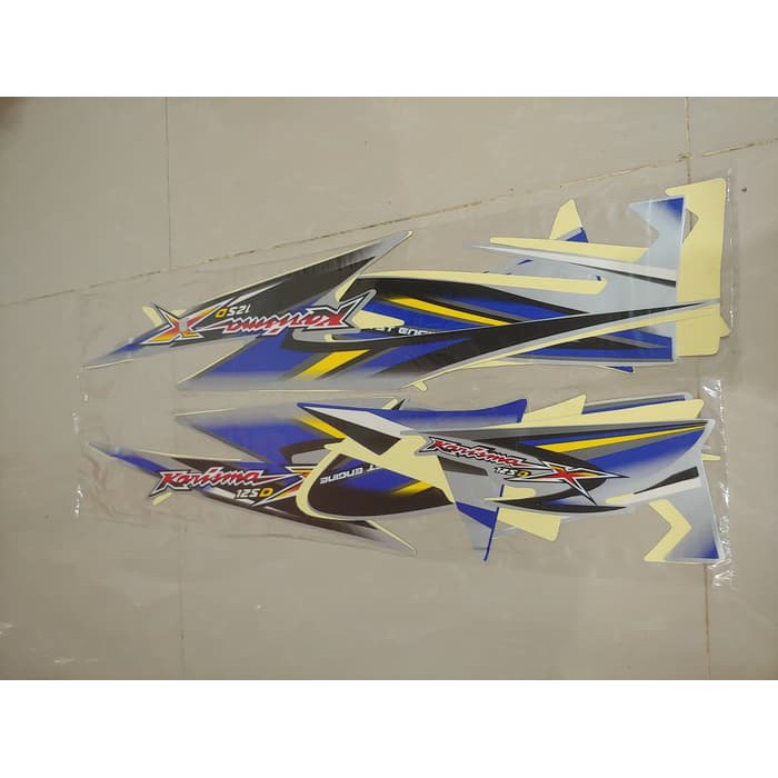 Striker Motor ORI&KW / Stiker Body & Lis Bodi & Striping Karisma 125 D 2005 Silver Biru