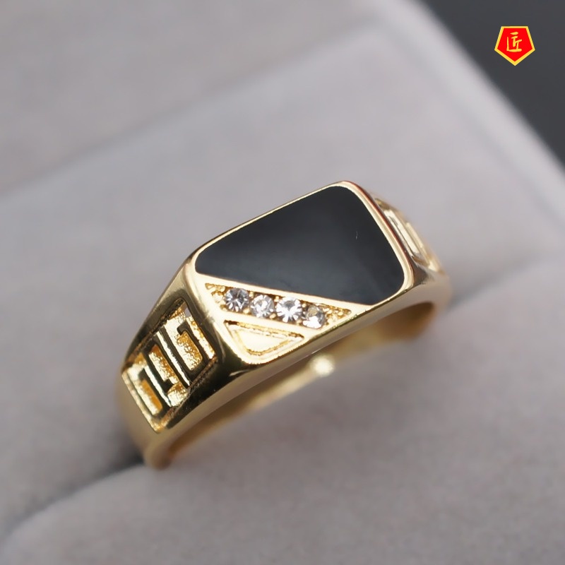 [Ready Stock]Creative Triangle Drop Oil Diamond Men's Ring