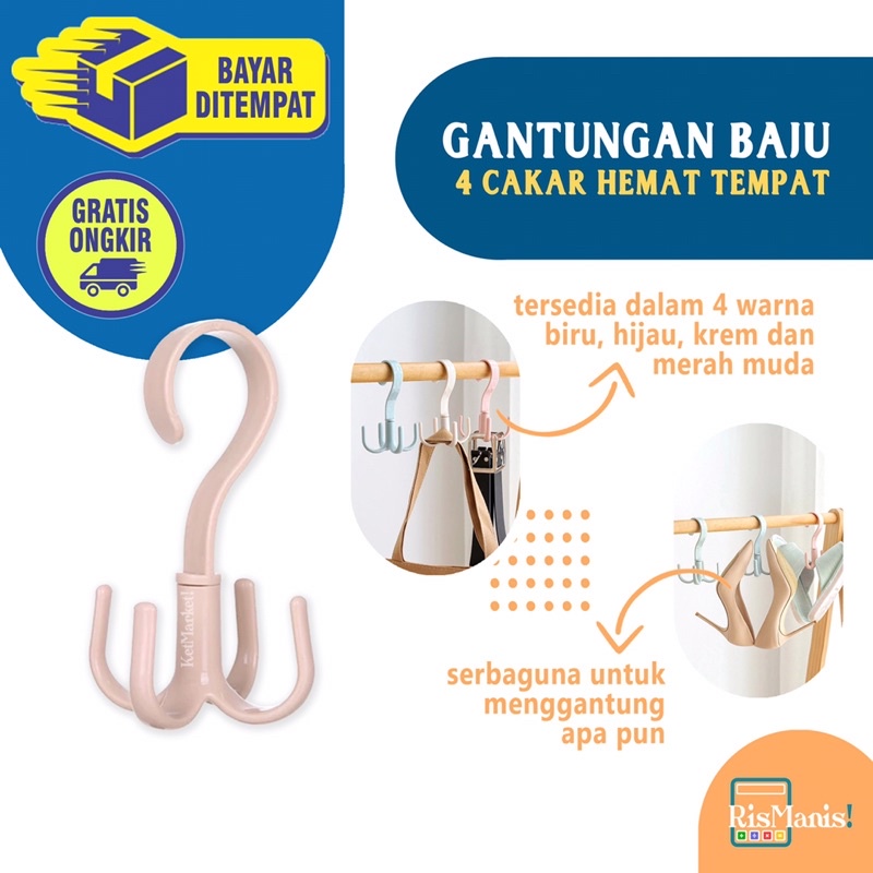 4 CLAWS MAGIC HANGER - Gantungan Serbaguna 4 Hook Cakar Pengait Baju Tas Sepatu Sandal Topi Dasi