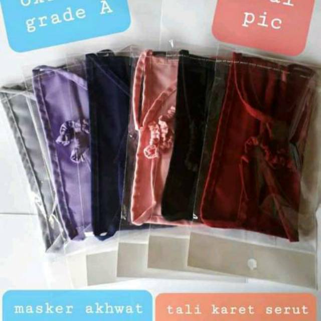 masker hijab tali karet serut masker akhwat oxford tali karet serut free plastik