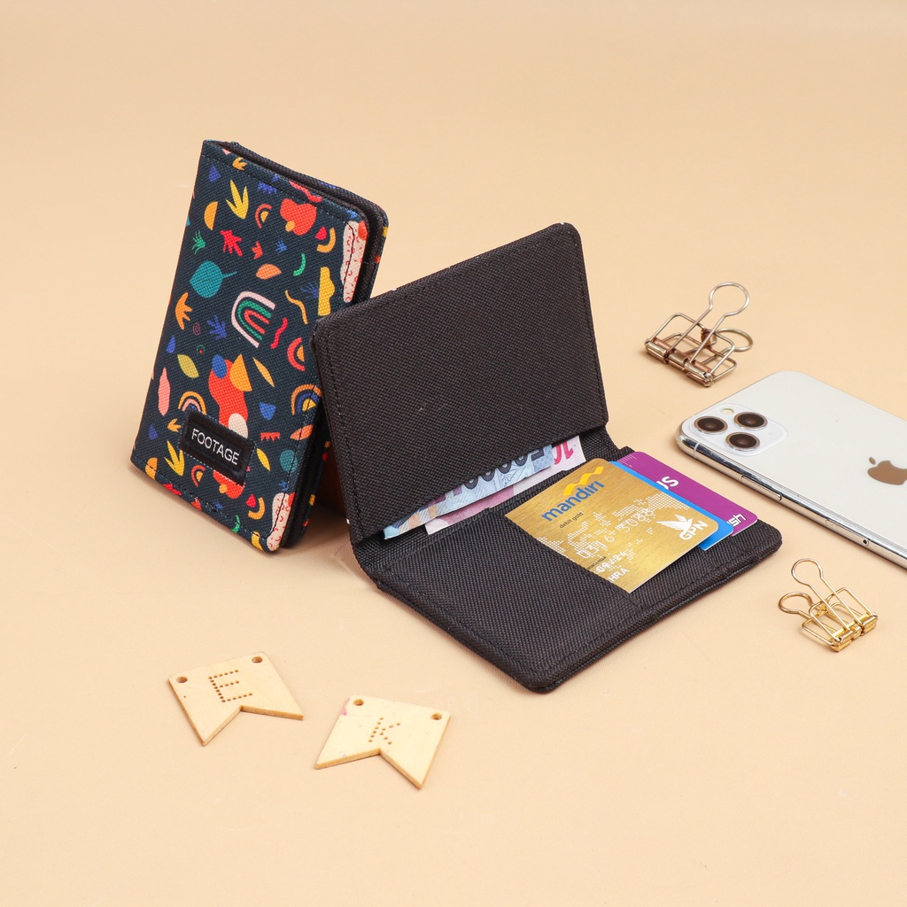 Dompet Kartu Lipat Kecil Card Holder Mini Tipis Simple Wallet Pria Wanita Canvas