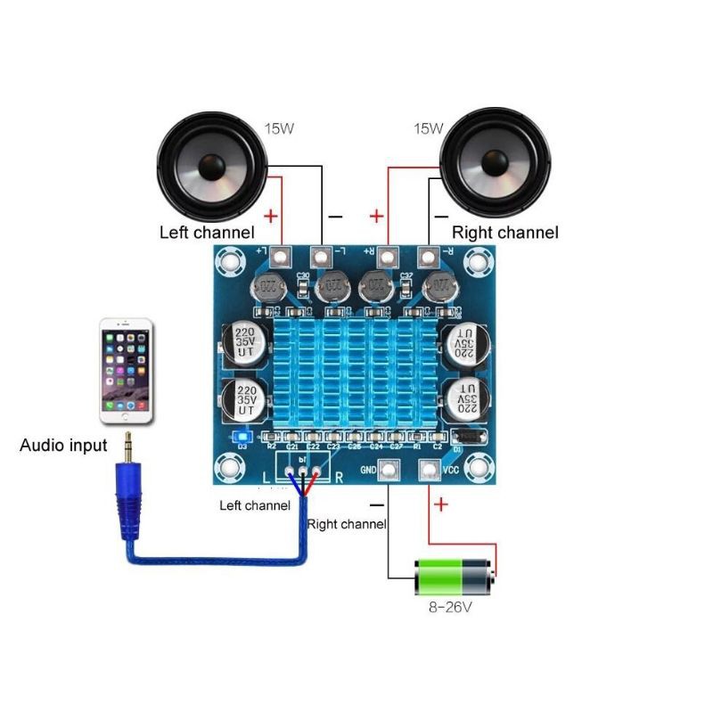 TPA 3110 HW-404 30W + 30W 2.0 Channel Digital Stereo Audio Power Amplifier Board DC 8V - 26V class D