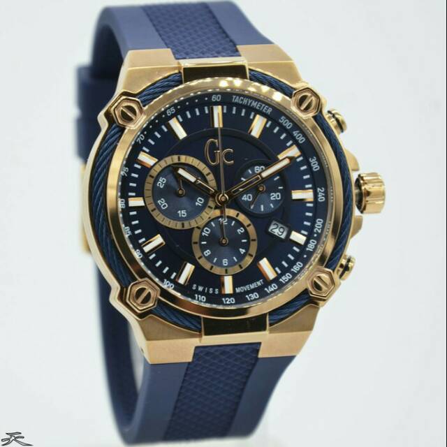 Jam Tangan Pria Gc Y24006G7 Rosegold Rubber Karet Original Murah