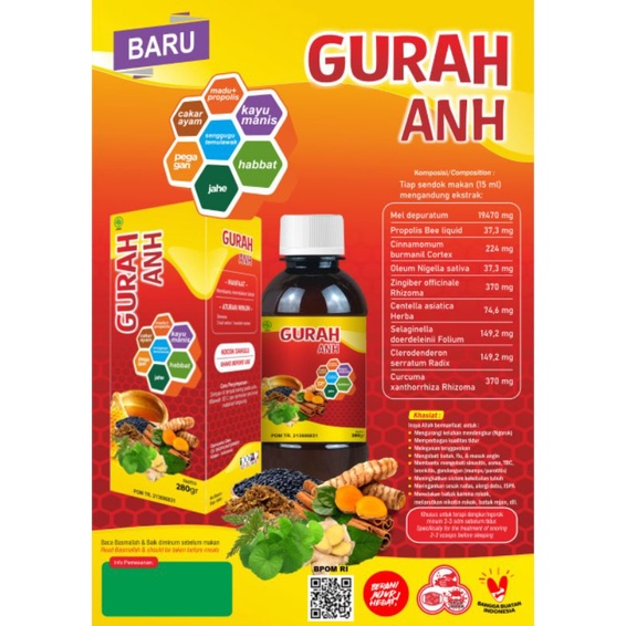 Madu Gurah Anh 280gr / Madu Herbal Obat Batuk Menahun Batuk Kering Batuk Berdahak / Gurah Saluran Pernafasan
