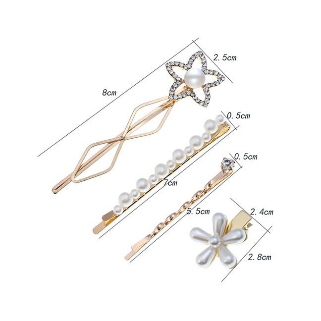 LRC Jepit Rambut Fashion Golden Five-pointed Star Pearl Hairpin F57354