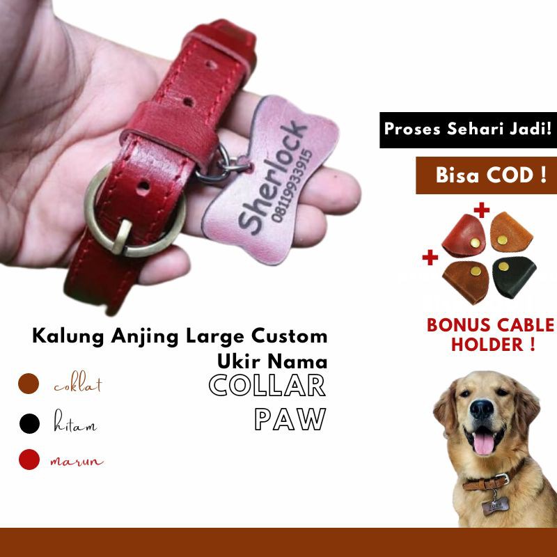 KALUNG ANJING KULIT JAHIT | CUSTOM UKIR NAMA