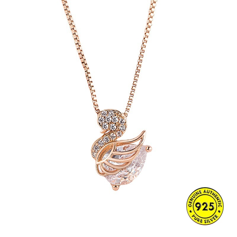 Kalung Rantai Klavikula Hias Liontin Angsa Berlian Bahan S925 Silver Untuk Wanita