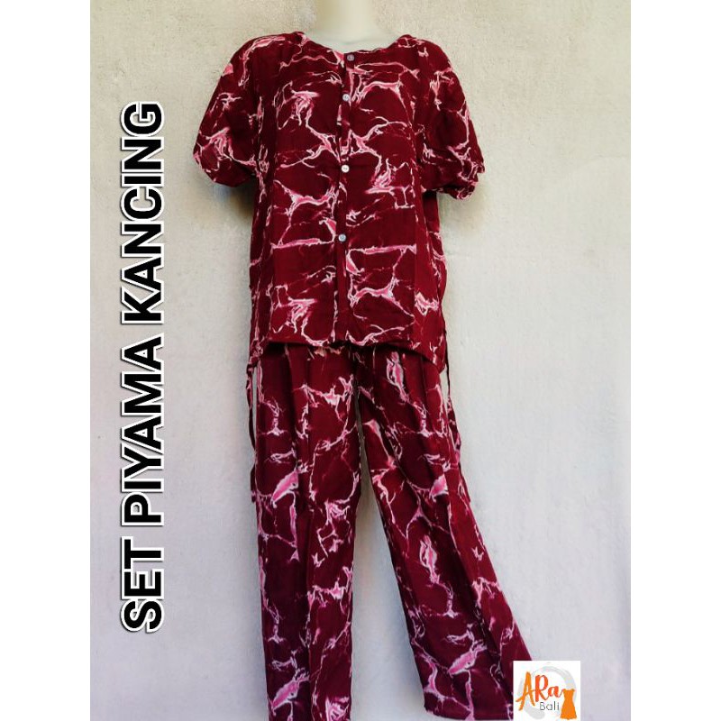 SET PIYAMA KANCING/ SETELAN CELANA PANJANG BALI