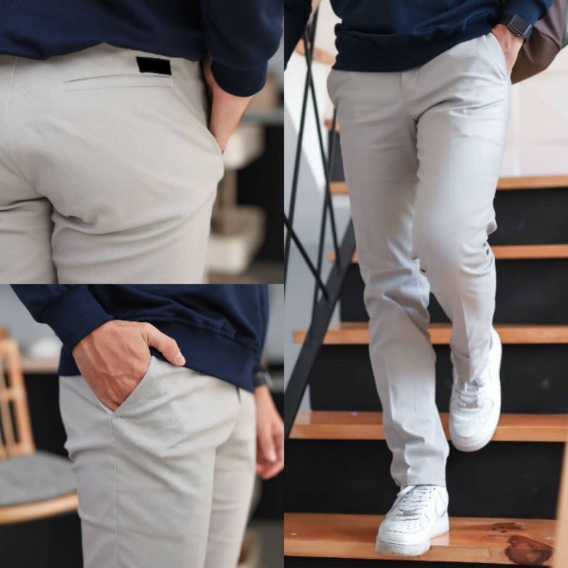 Celana Chino Panjang Pria Slimfit Stretch Melar Bahan Katun Kombet Adem Nyaman Size 27-32