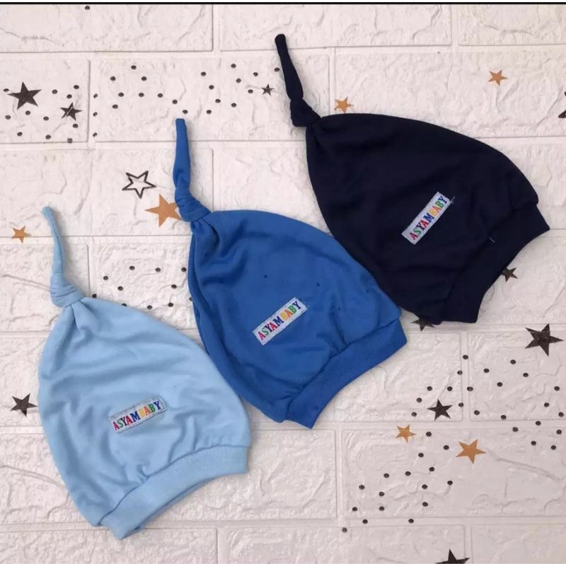 3 PCS Topi Bayi Biru pelindung kepala Kuncung biru bau lahir Asyam Baby