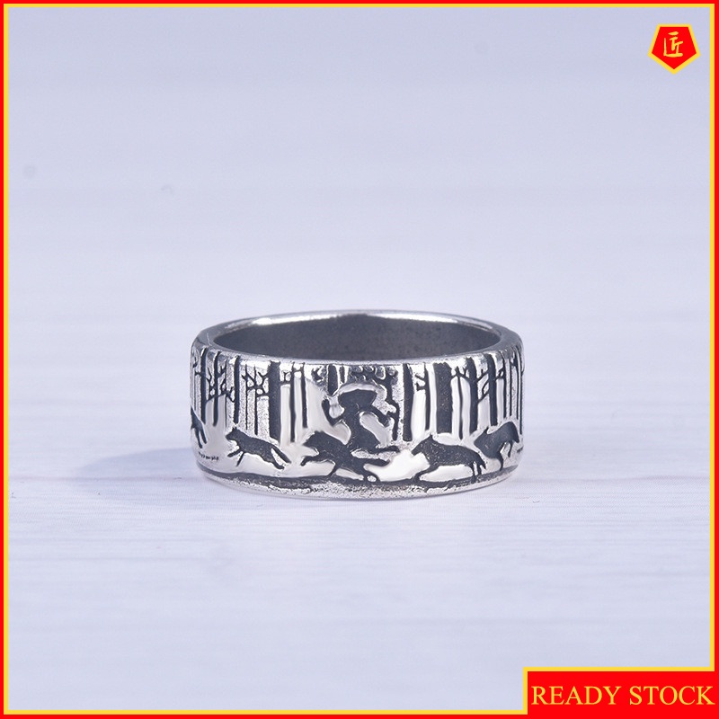 [Ready Stock]Silver Creative Carving Running Wolf Ring